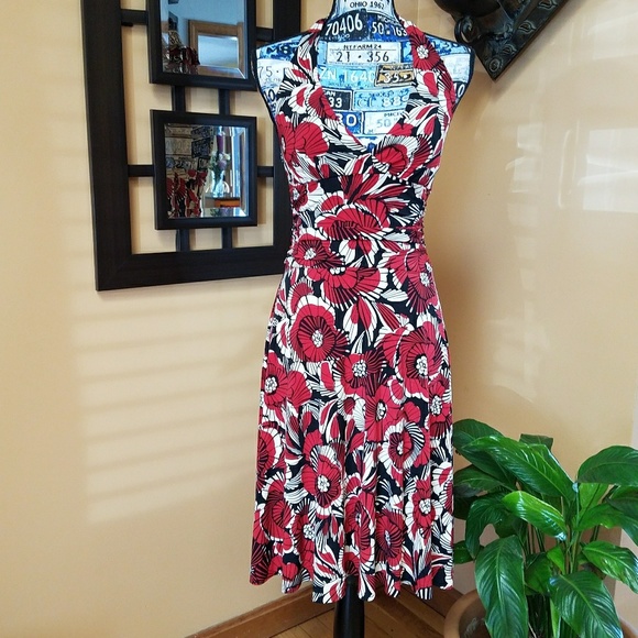 My Michelle Dresses & Skirts - RED, BLACK, & WHITE FLORAL HALTER DRESS